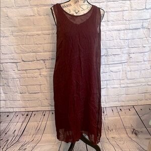 Eileen Fisher Silk Dress Crinkle Overlay Sleeveless Size XS